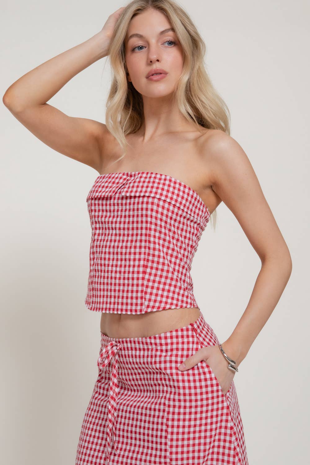 Seersucker Bandeau Top & Midi Skirt Set