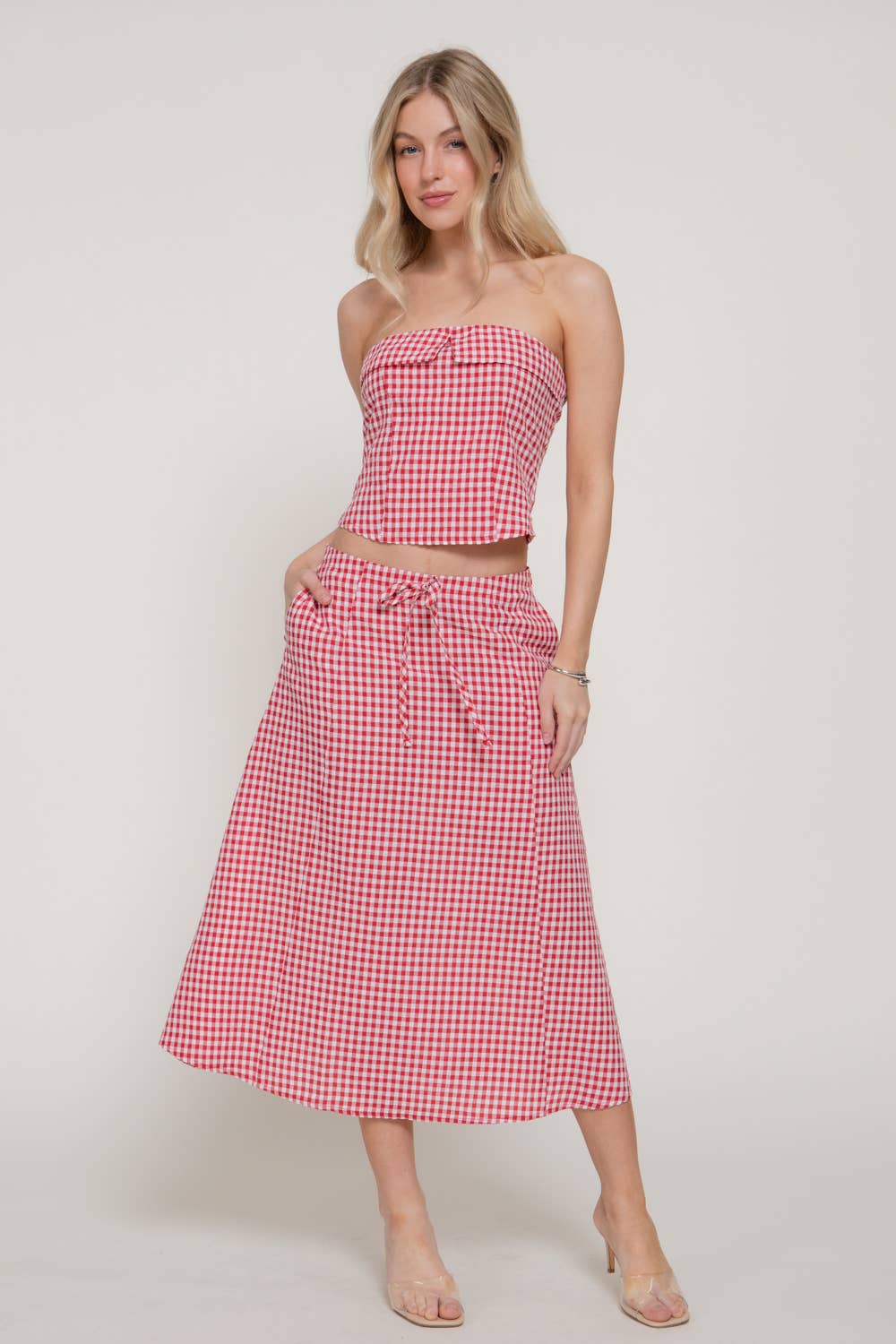 Seersucker Bandeau Top & Midi Skirt Set